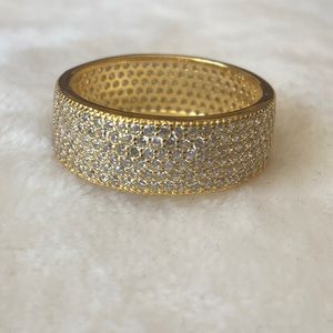 Gold over sterling silver 925 pave cz wide ring band